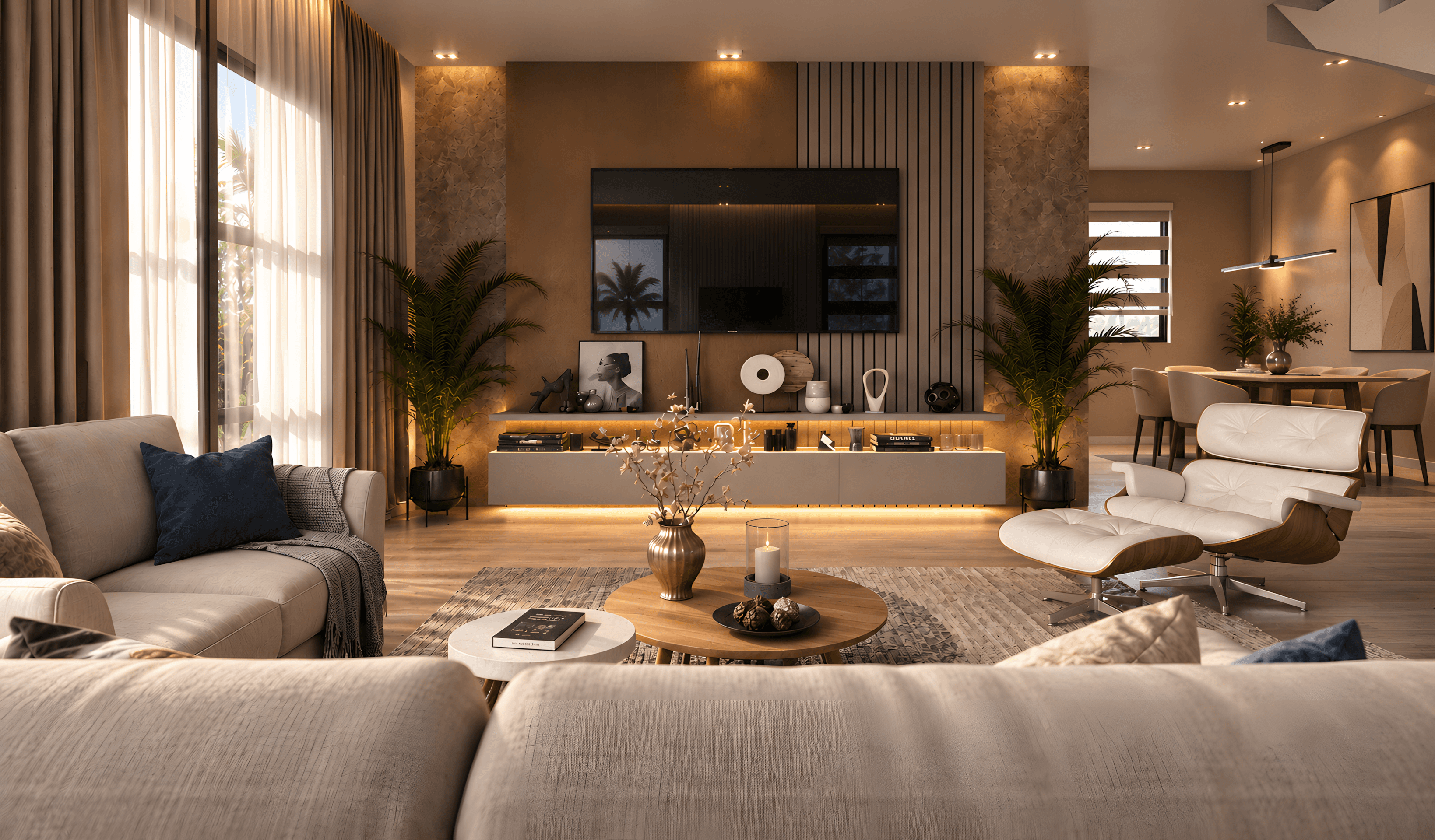 Living area rendering at Apex Villas